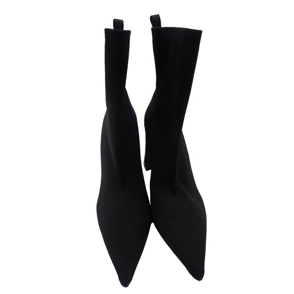 Zara Black Fabric/Stretch Sock Pointed Toe Block Ankle Heel Boots Size 42 - Picture 2 of 8